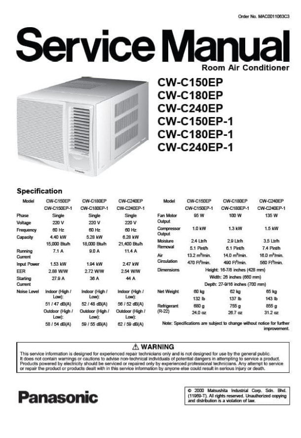 CW-C150EP, CW-C180EP, CW-C240EP, CW-C150EP-1, CW-C180EP-1, CW-C240EP-1
